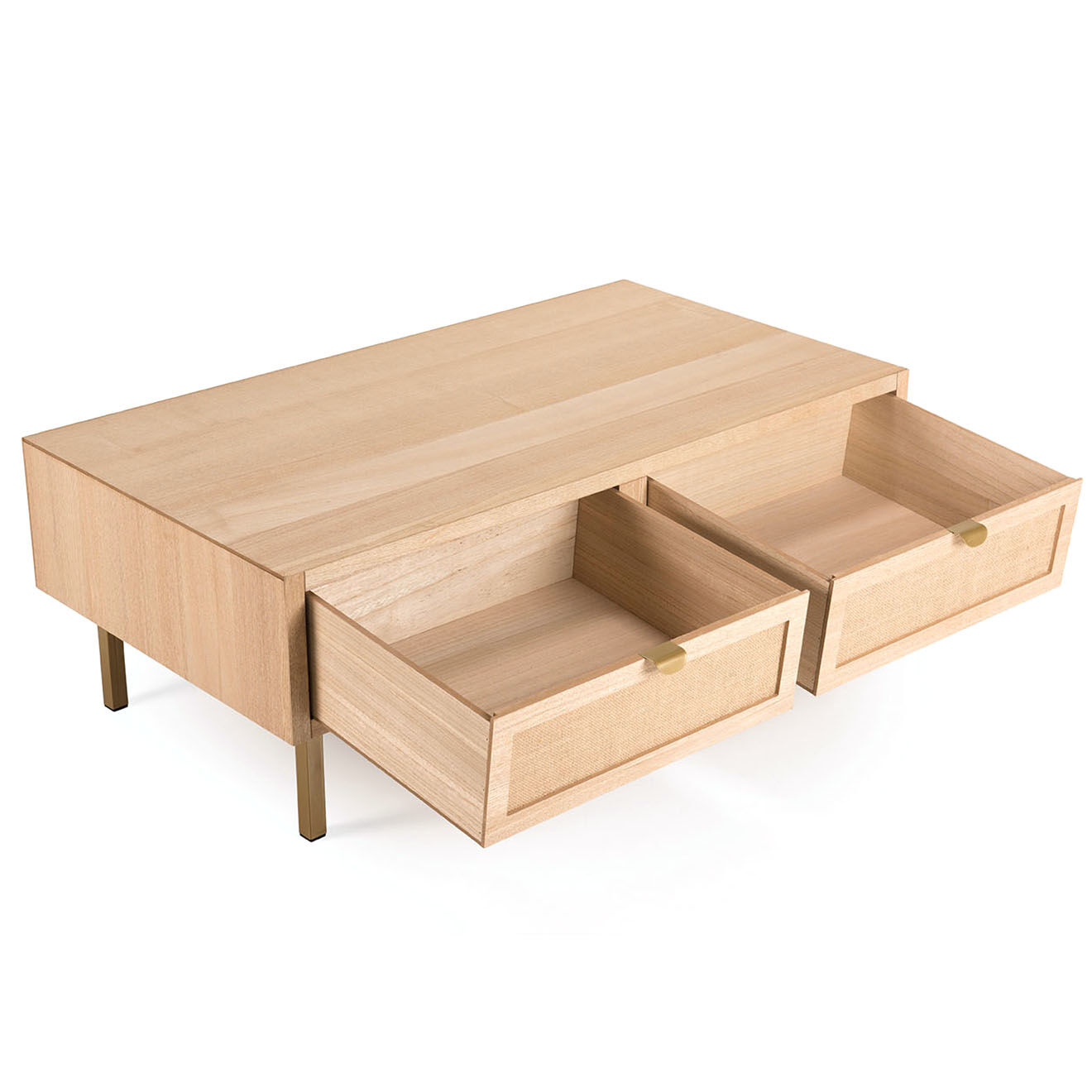 Macabane Table basse 2 tiroirs toile de jute aline bois/dorée - 110x60x40 cm