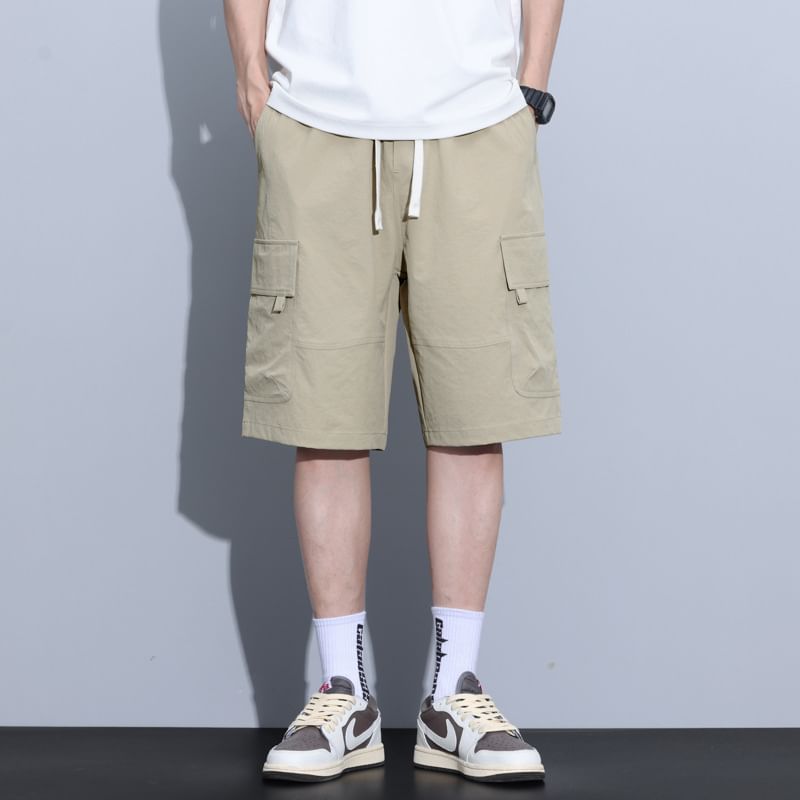 Denimic - Effen shorts met trekkoordtaille