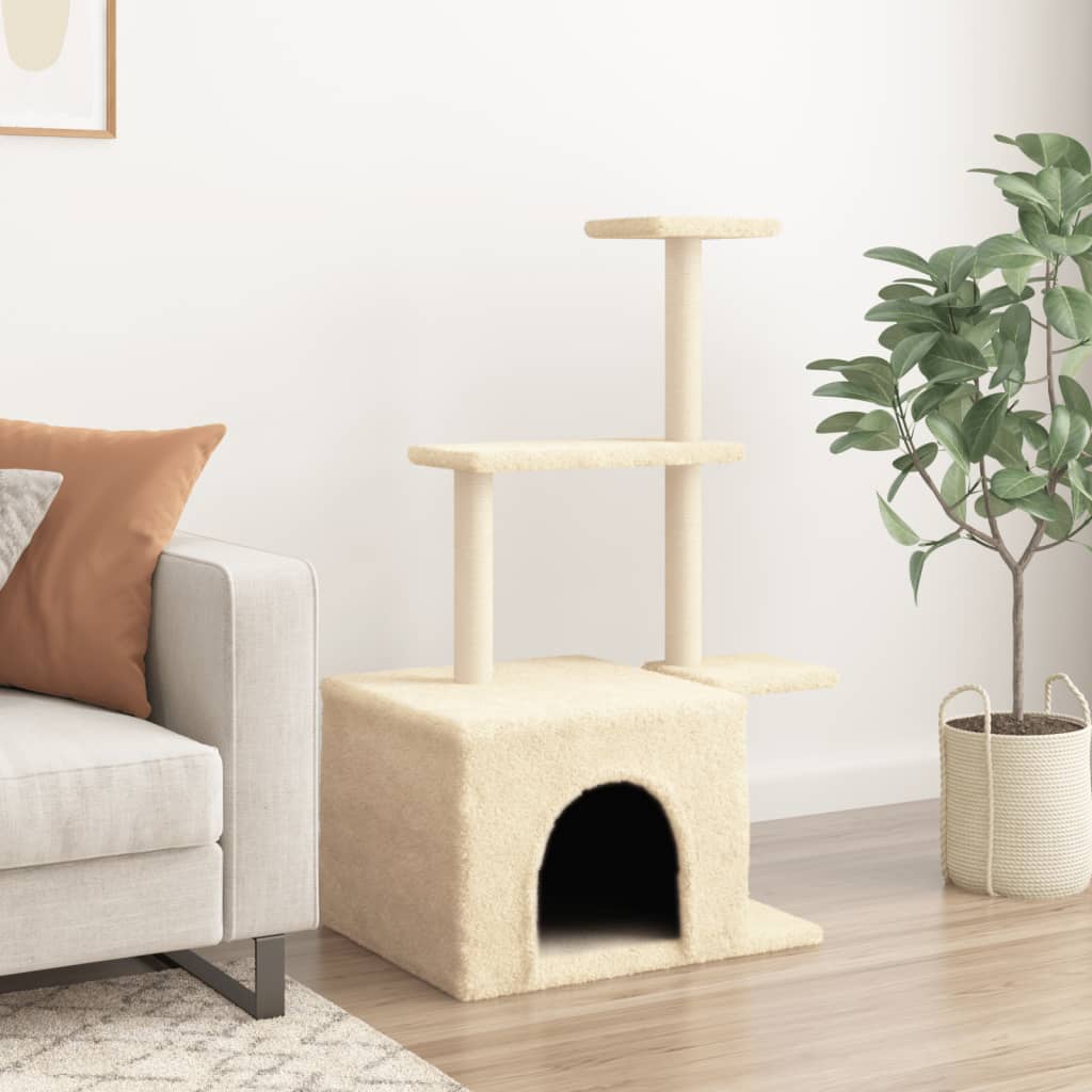 arranhador para gatos vidaXL com postes de sisal, cor creme, 110 cm