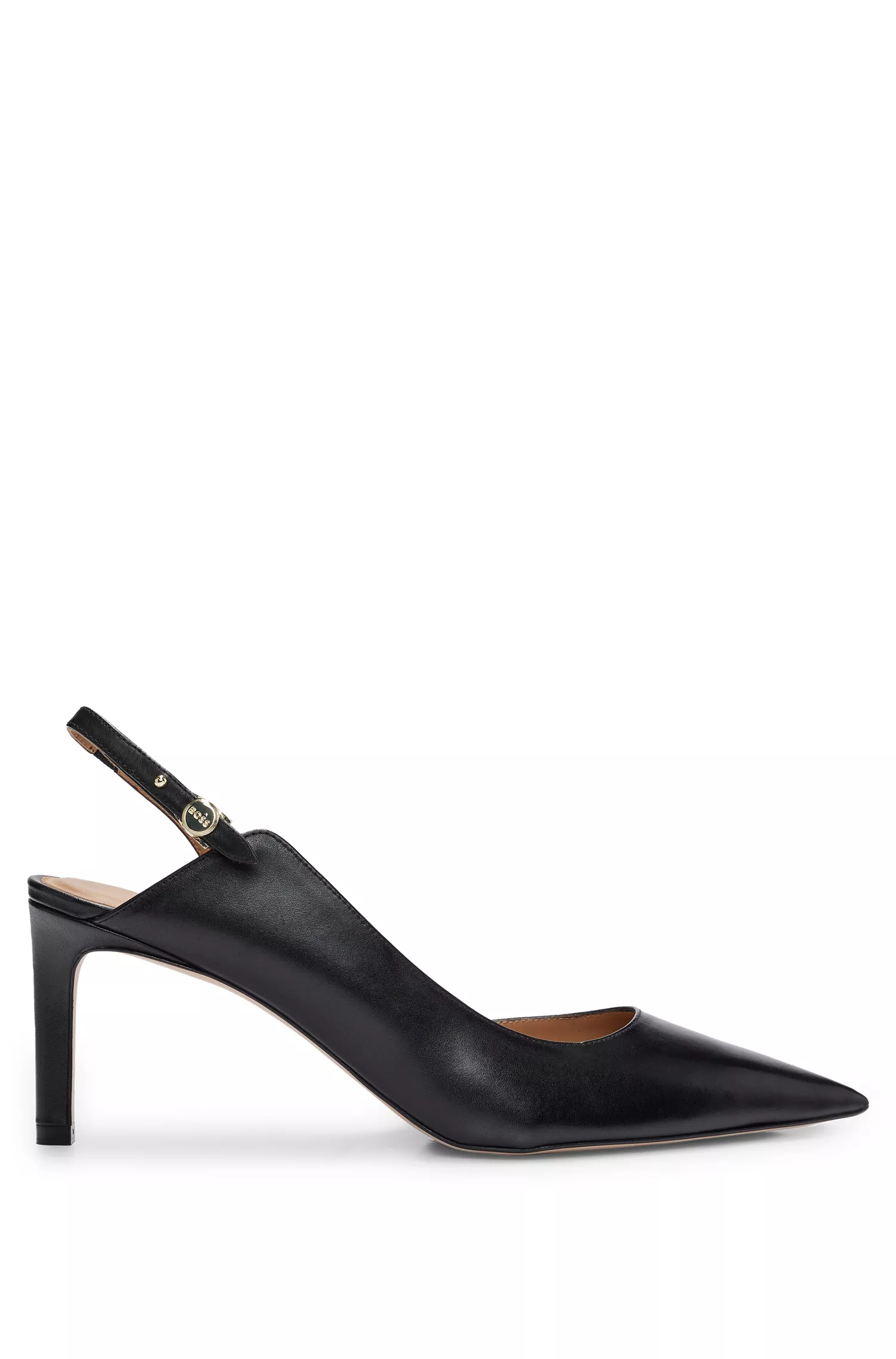 Sapatos de salto alto BOSS pretos com tira no calcanhar em couro napa.
