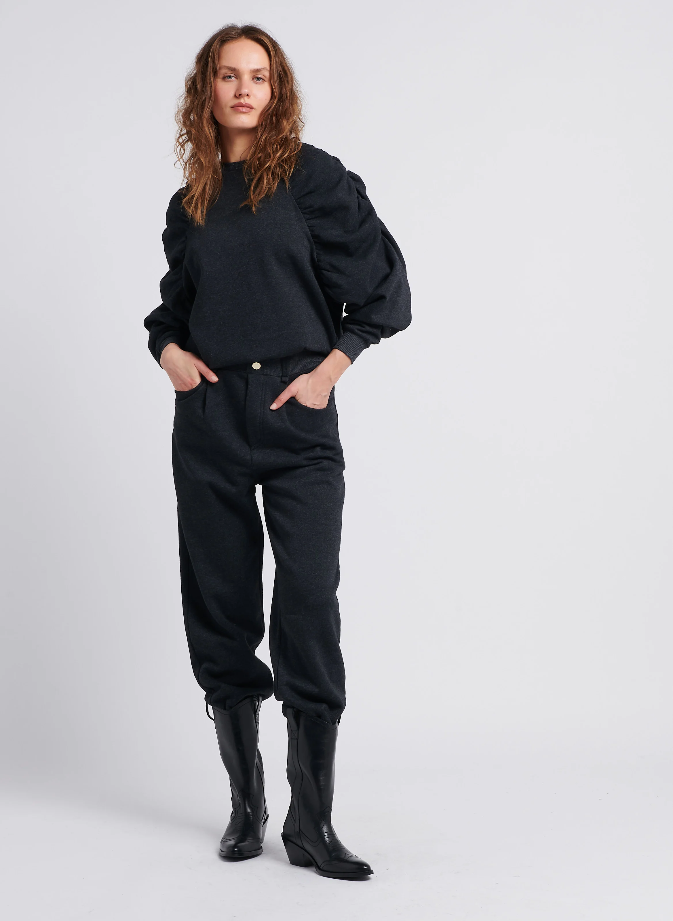 XENIA - Sweat col rond en coton mélangé | Gris