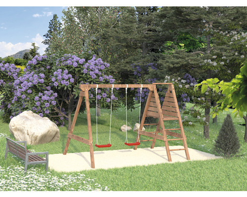 Palmako schommelset, 306 x 210 cm, hout, bruin, bestaande uit 2 schommelzitjes, ladder, platform