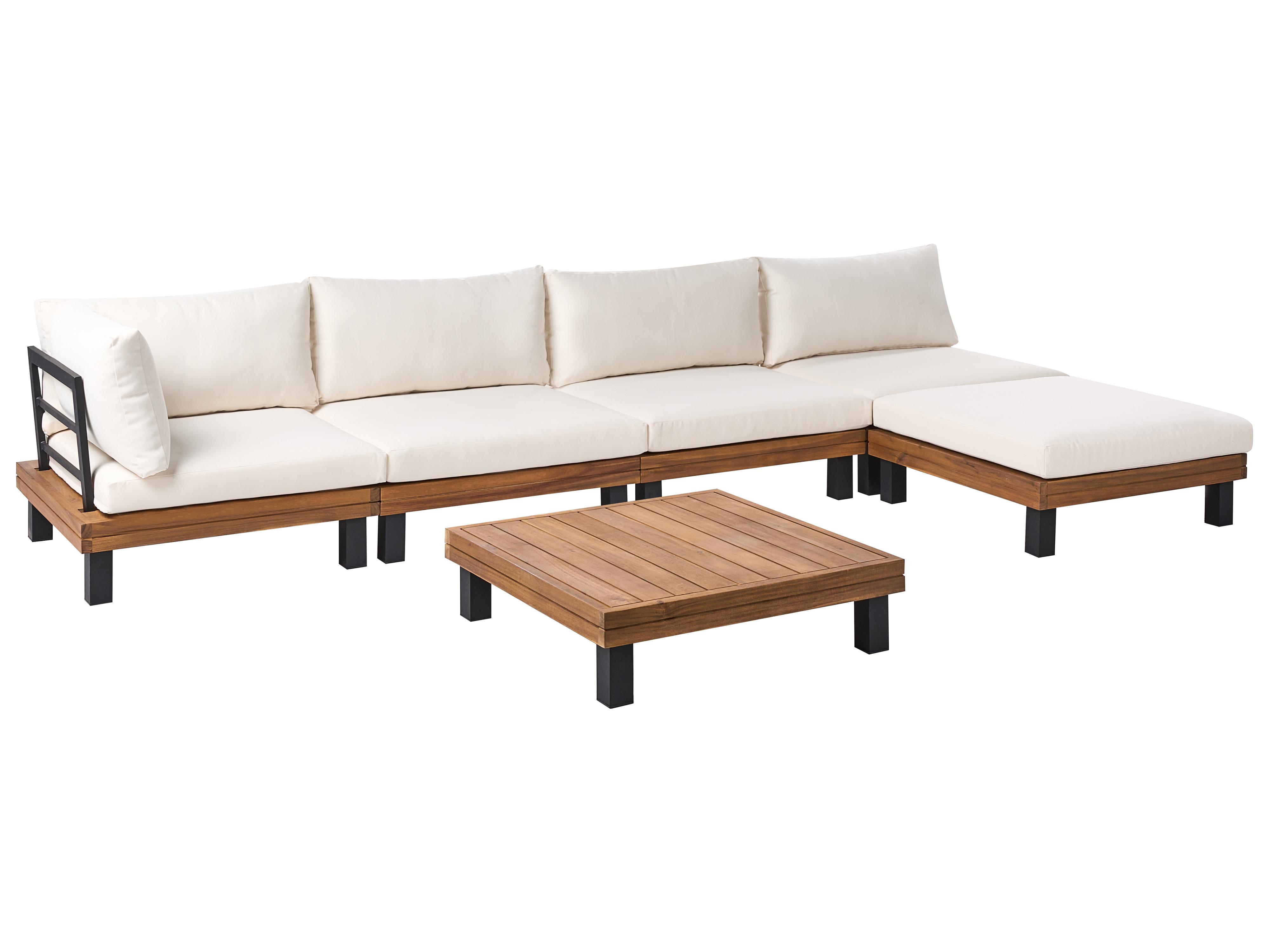 Tuin hoekloungeset met tafel 5-zits FRAZZANO Gecertificeerd acaciahout Gebroken wit