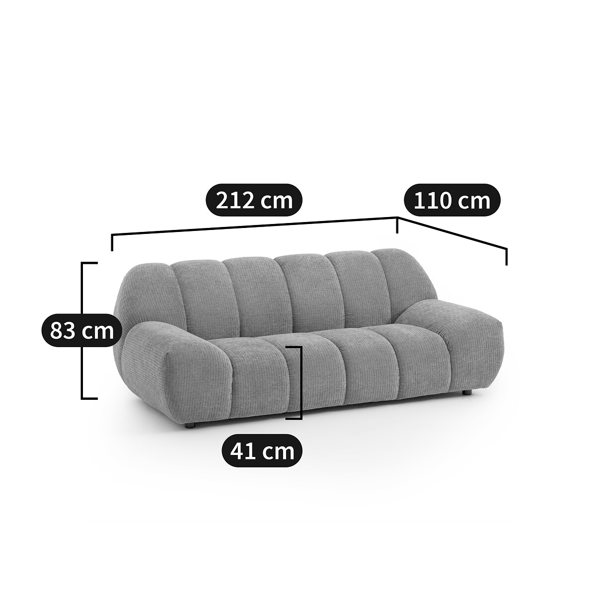 LA REDOUTE INTERIEURS<br>Sofá de veludo, 3 lugares, Nuria