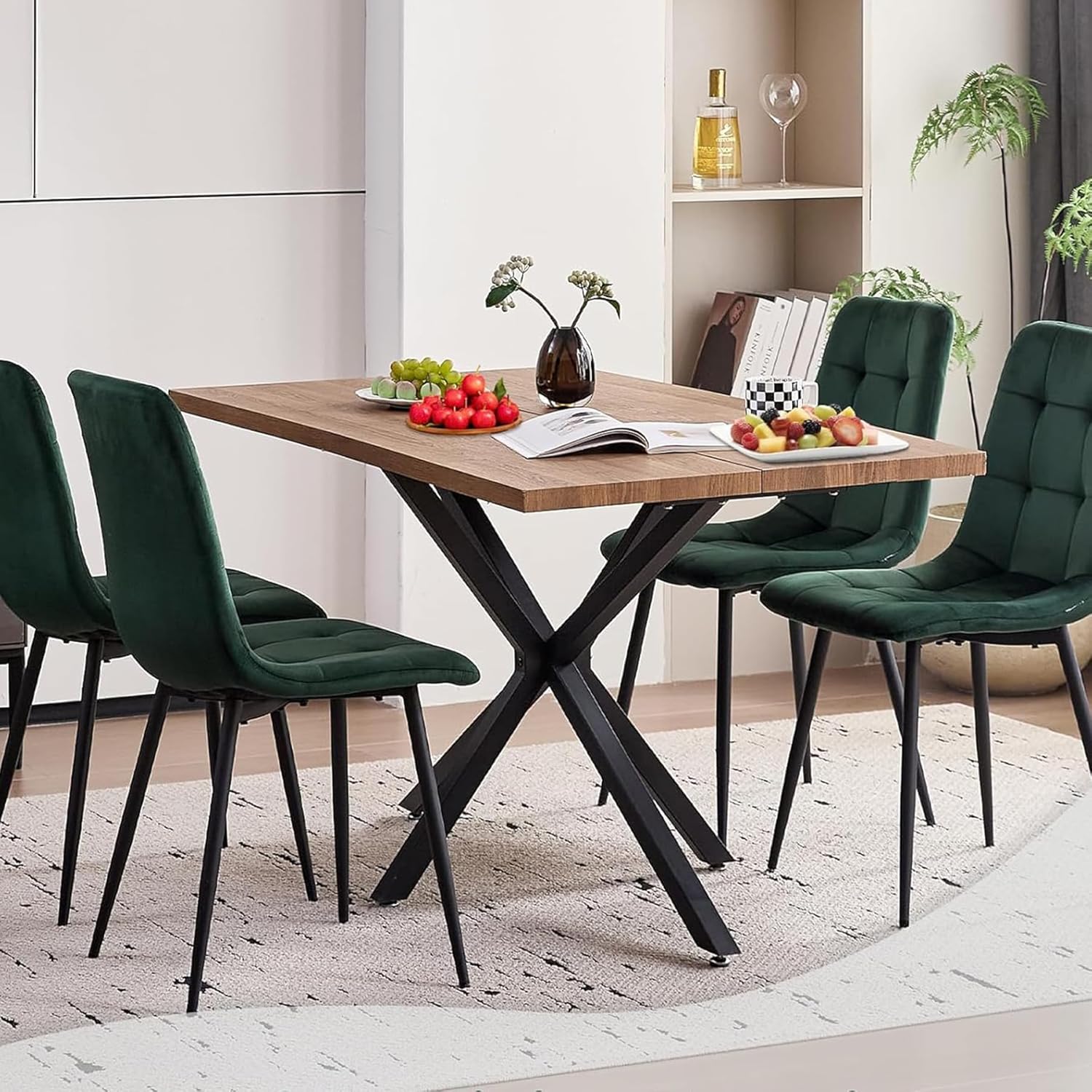 Moderner Rechteckiger Esstisch mit Schwarzem Metallrahmen; Küchentisch mit Verstellbaren Fußpolstern für 4-6 Personen, Wohnzimmertisch für Küche, Esszimmer, Büro (Braun)