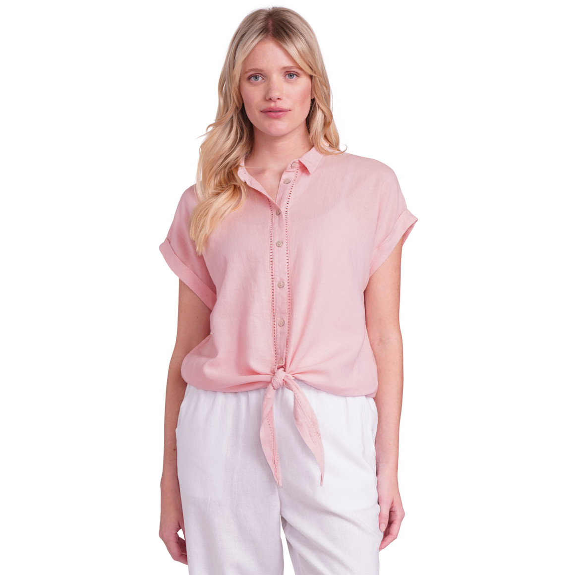 Gina Benotti Damen Leinen-Bluse mit Knotendetail rosa