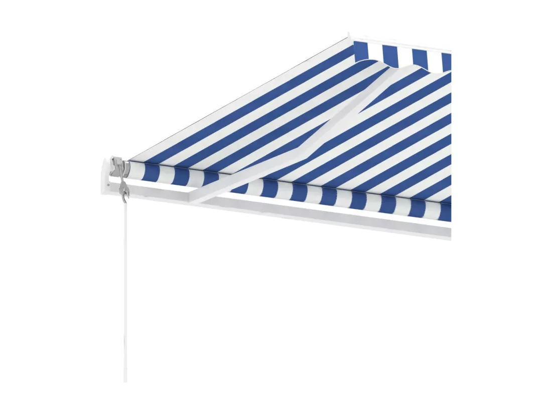 Auvent automatique capteur de vent/LED 400x300 cm Bleu et blanc