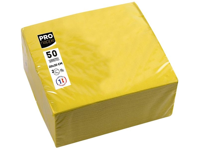 PRO nappe Papierservietten Gelb 20 cm x 20 cm, 50 Stück Packung mit 50 Cocktail-Servietten