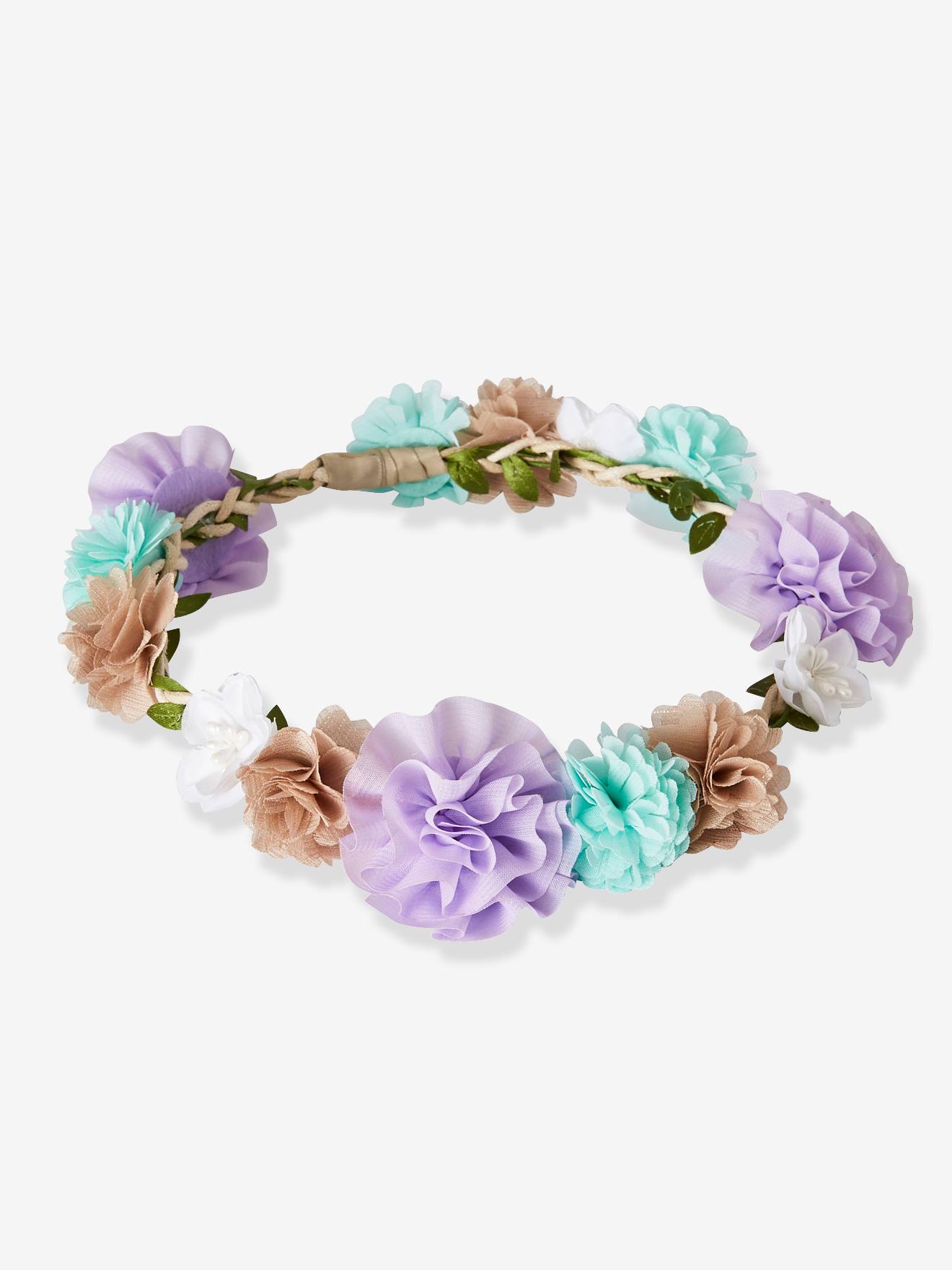 Coroa de flores verde-clara lisa para meninas com motivos.