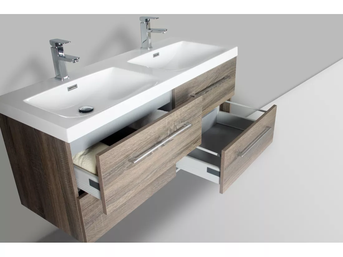 Meuble double vasque 120 cm chêne calirfornien gris Aquasun