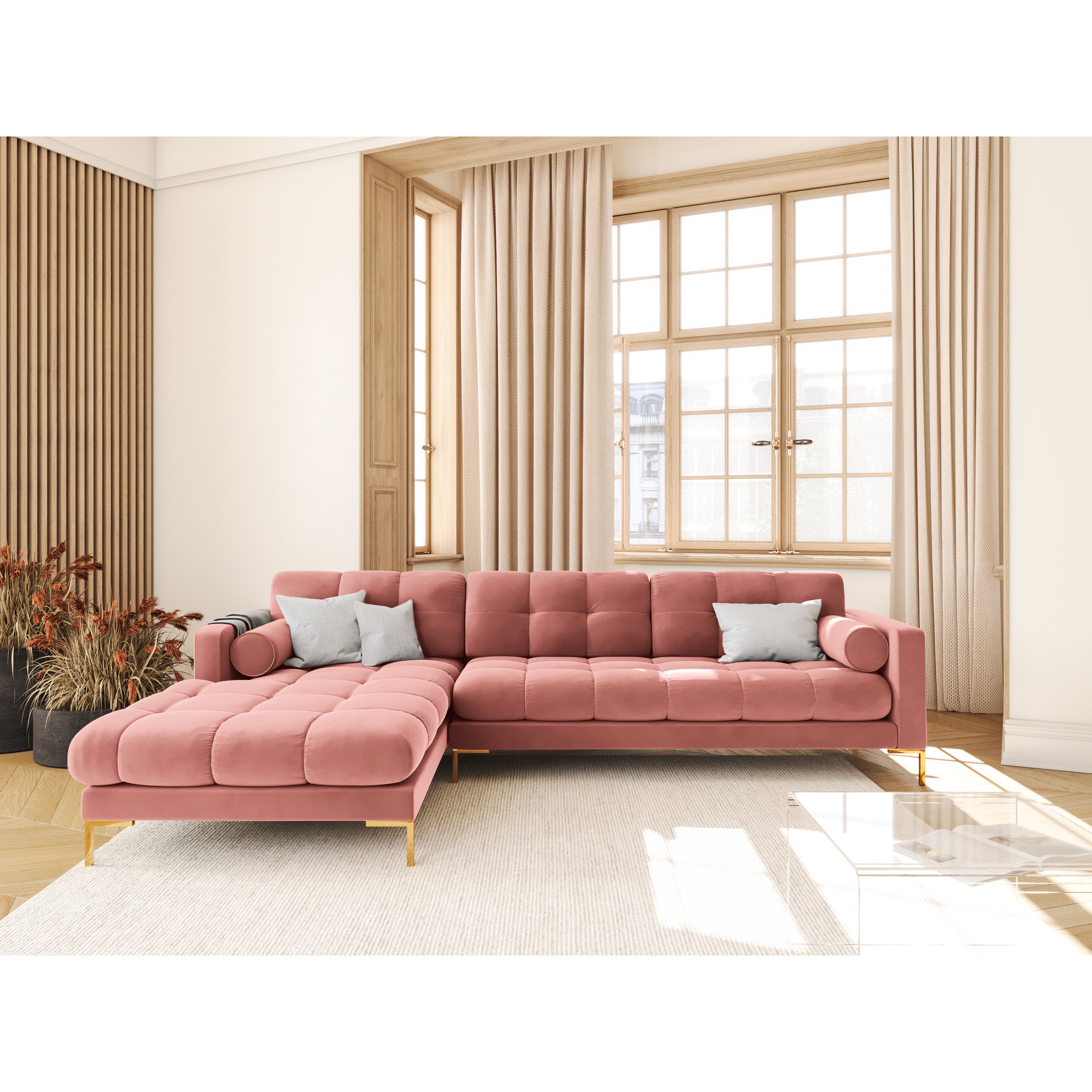 Cosmopolitan Design Bali Hoekbank met Chaise Longue Links - Roze / Goud
