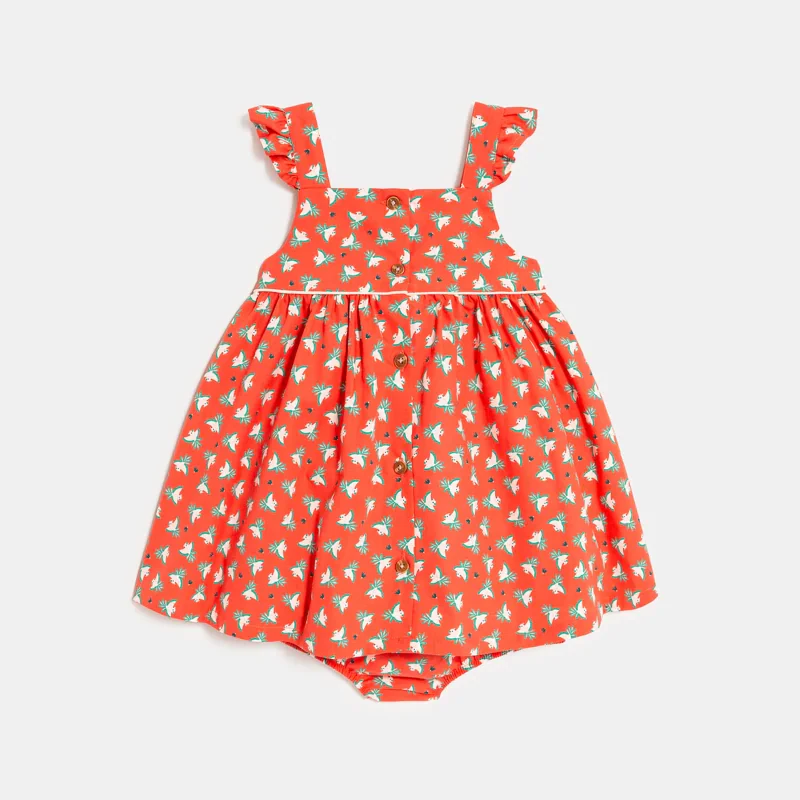 Robe à bretelles graphique et bloomer rouge bébé fille Orange