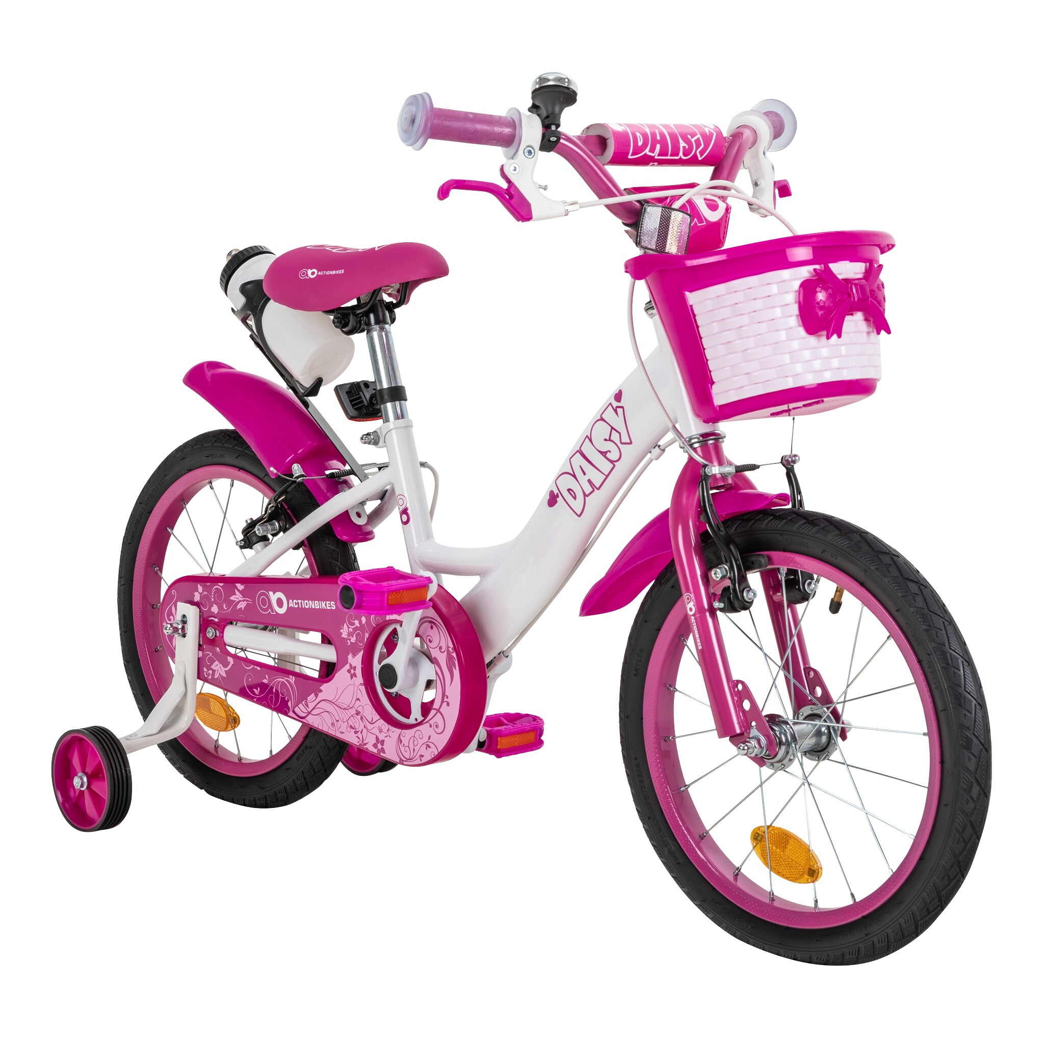 Actionbikes Kinderfahrrad Daisy 16 Zoll, pink, Stützräder, Korb, V-Brake-Bremsen, Antirutschgriffe (East)