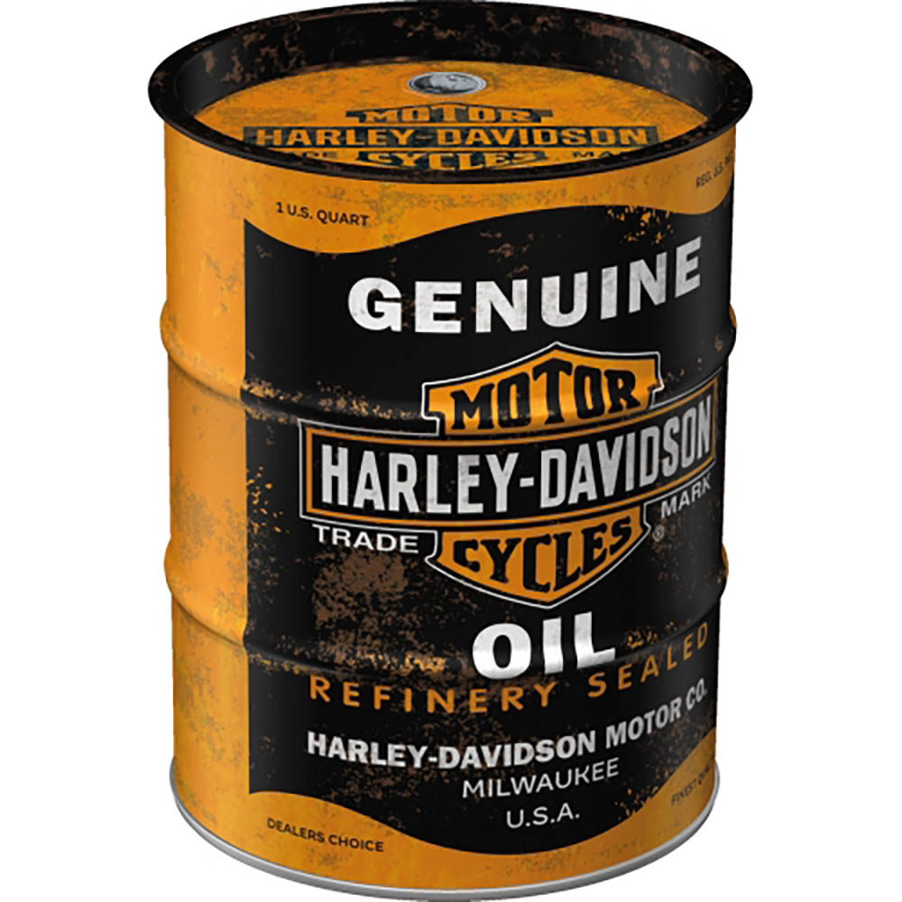 nostalgic art - Tirelire Vintage - Baril d'Huile Harley-Davidson Orange / Noir / Blanc