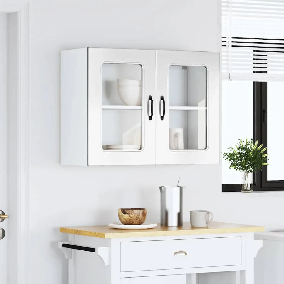 vidaXL Armoire murale Kalmar - Blanc brillant