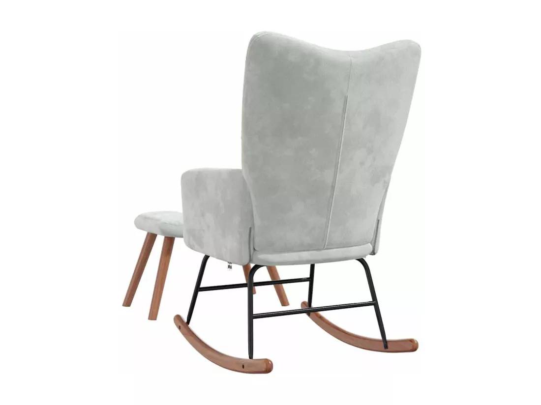 Chaise à bascule avec repose-pied Gris clair Velours