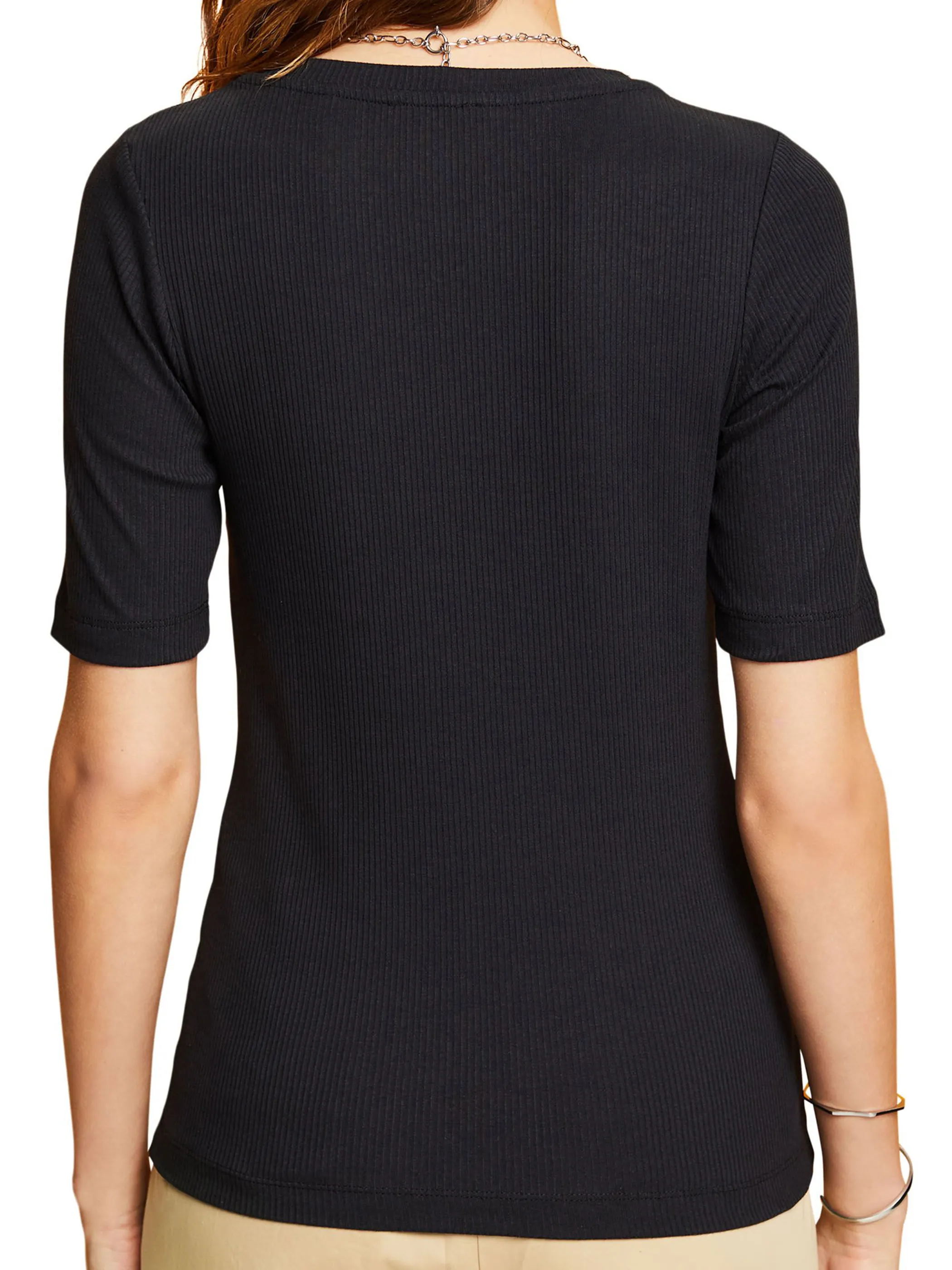 Damen Rippshirt mit Häkelborte