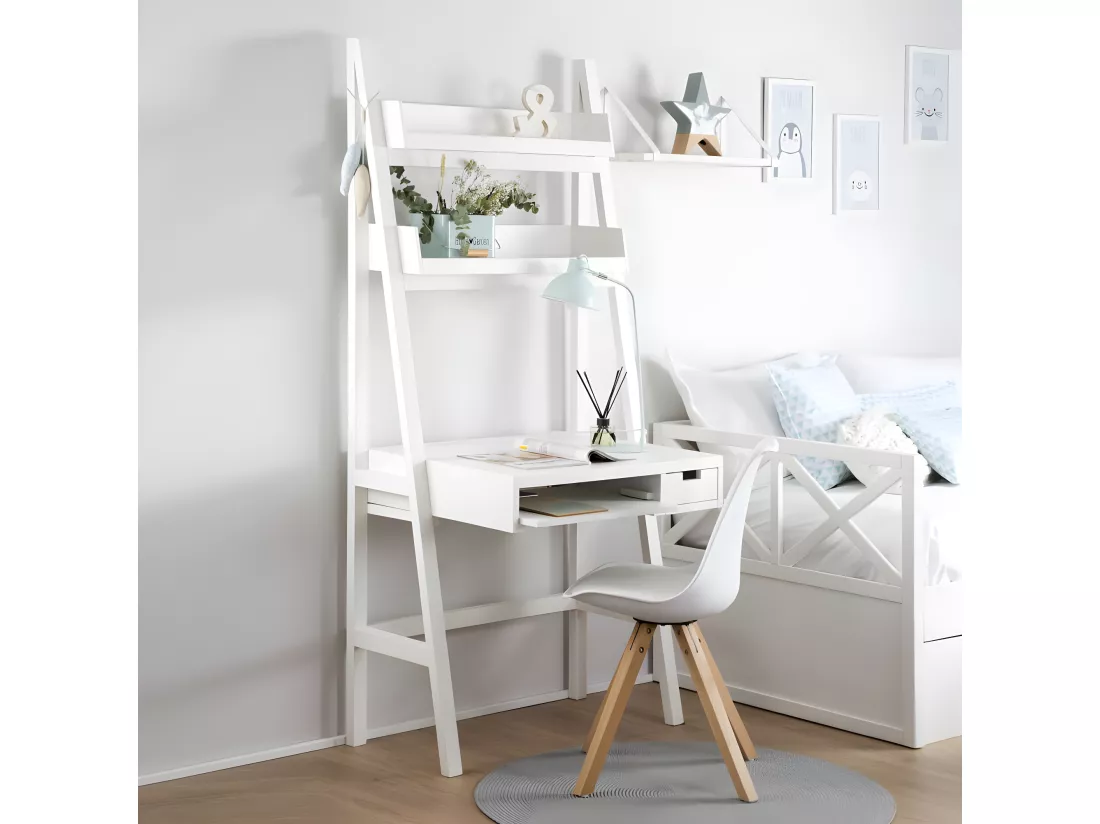 Bureau en bois massif blanc 84x185