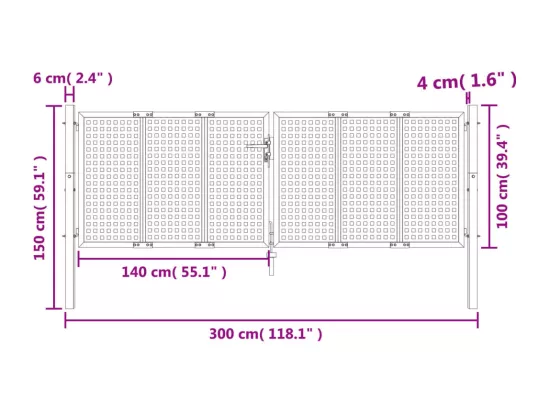 Portail de jardin anthracite 300 x 150 cm acier
