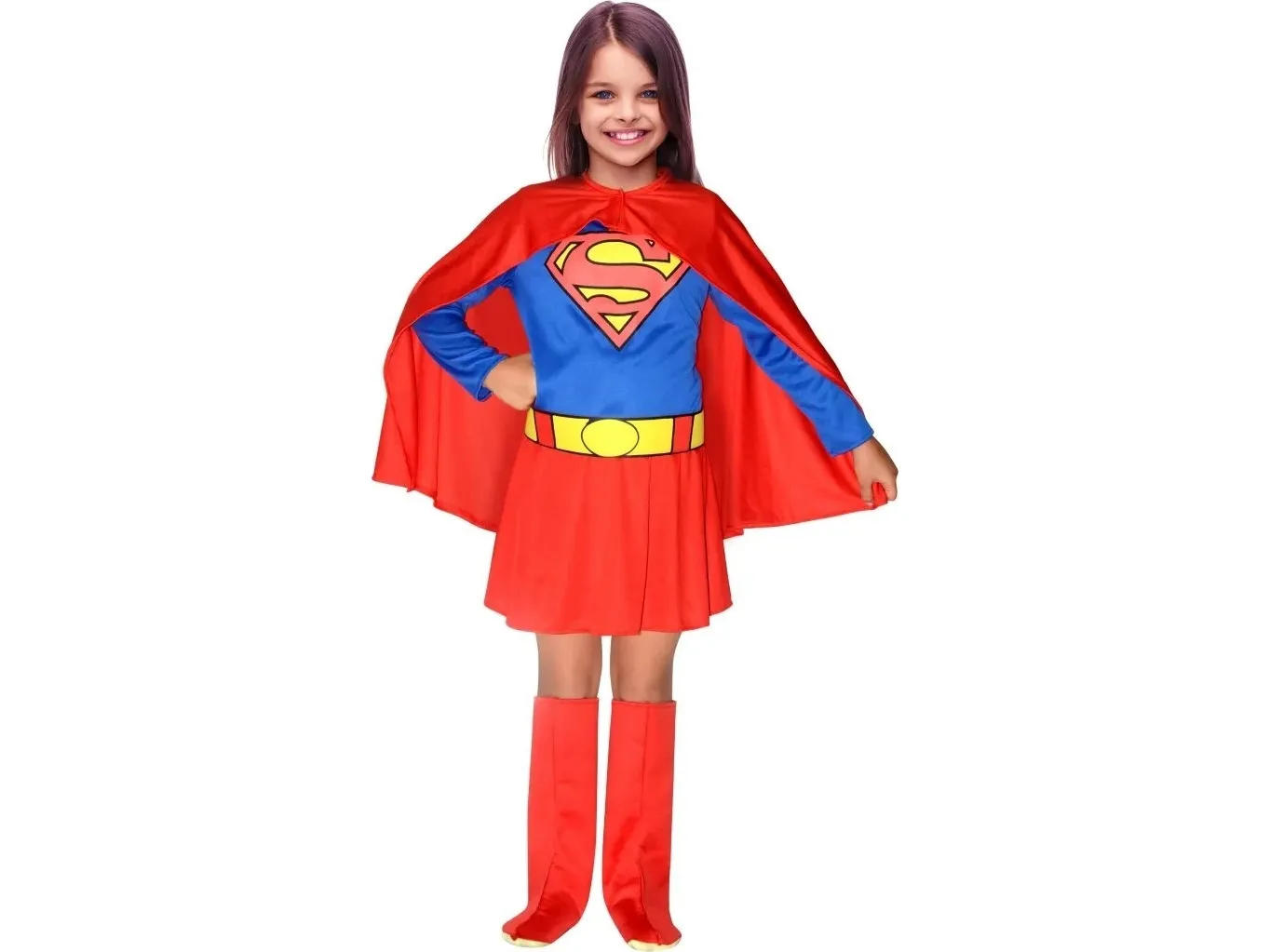 Supergirl-kostume (Kjole, kappe, bælte og stofstøvler) - 8-10 år