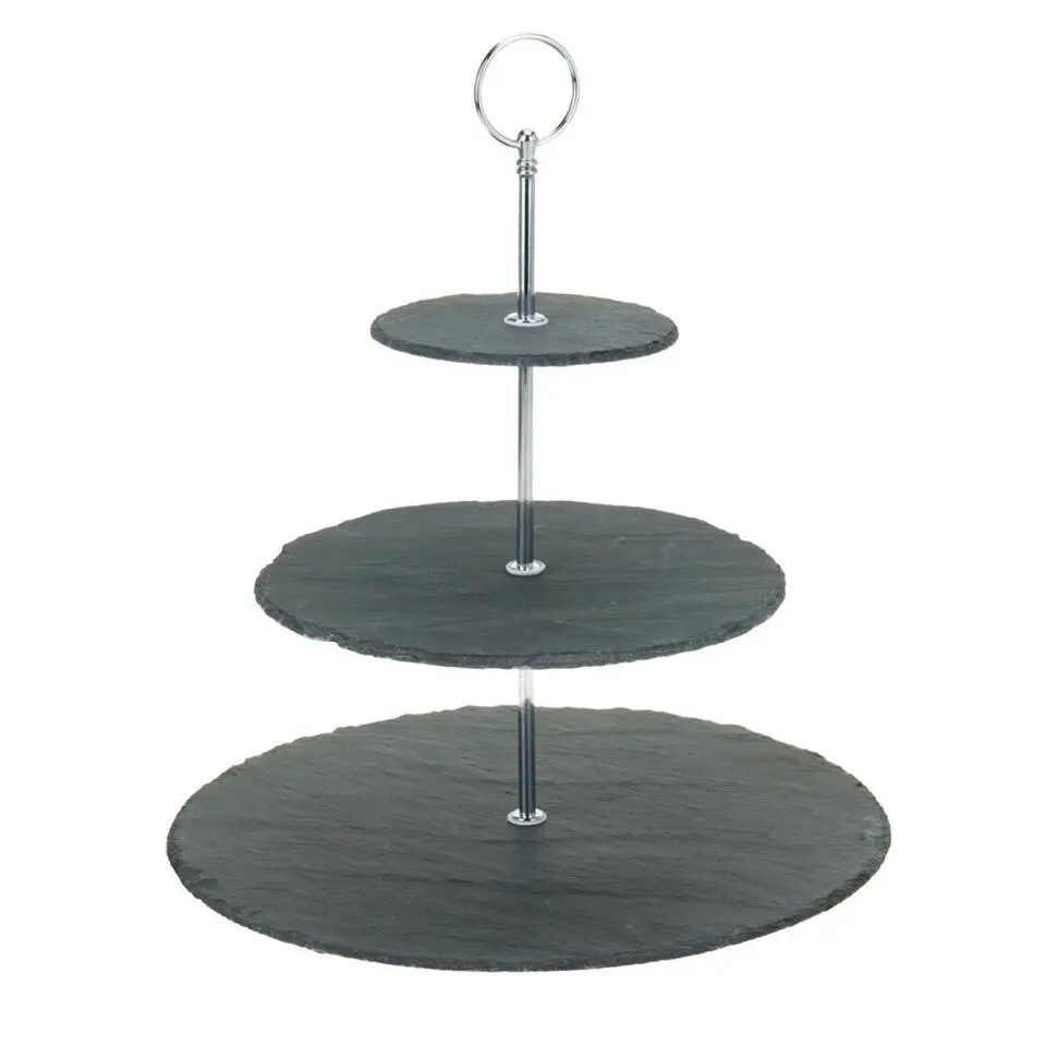 Excellent Houseware Etagere - 3-laags - leisteen - 30 x 34 cm