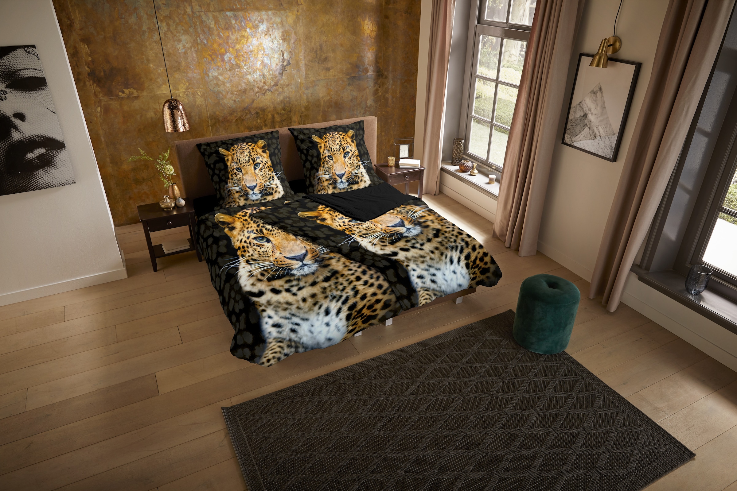 PURE luxury collection Wendebettwäsche »Rayan« 2 Stk. tlg. Mikrofaser, 135x200, Pflegeleicht, Wendeoptik, Leopard, Schwarz