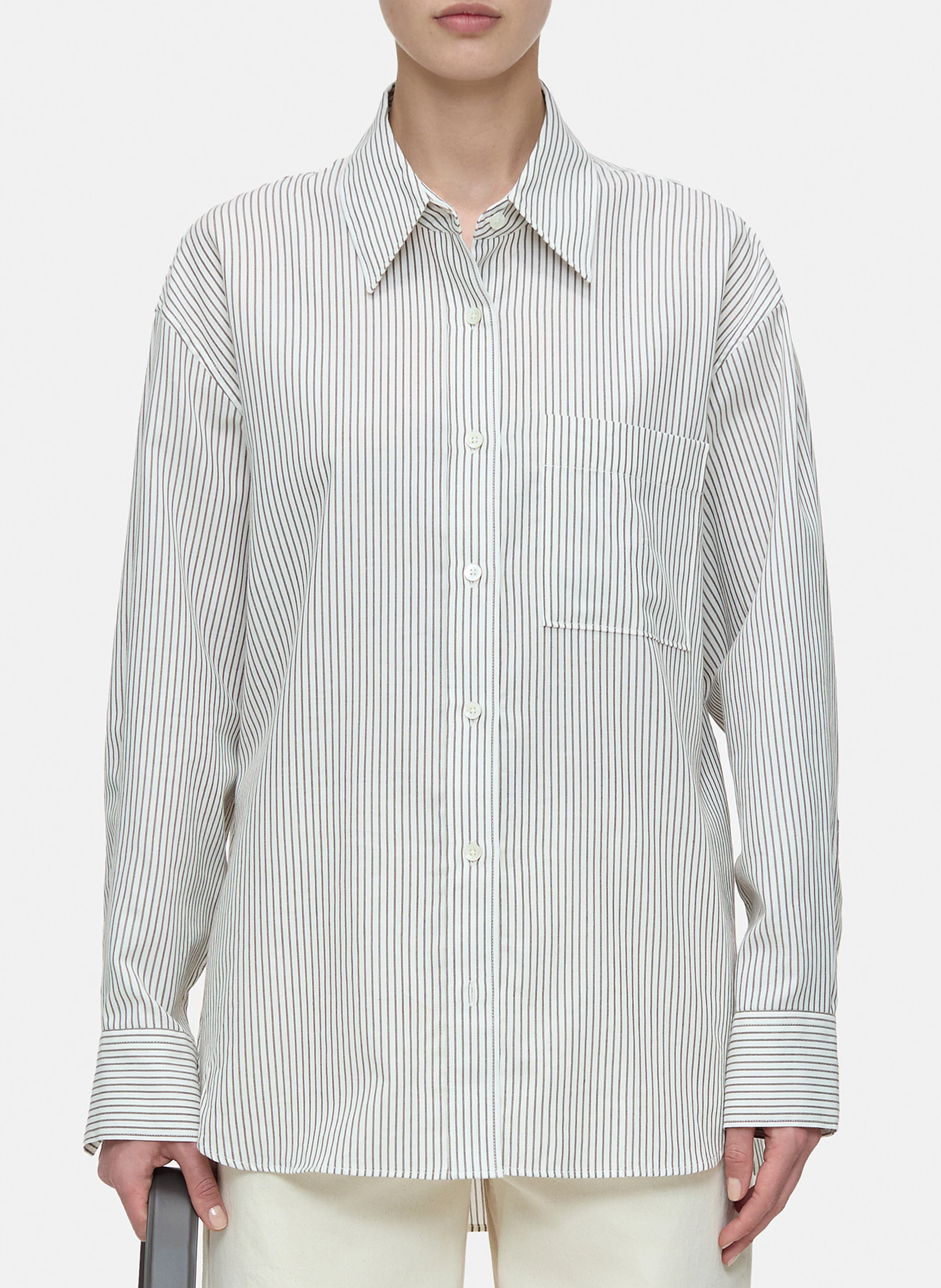 Chemise col classique en coton et en laine mélangée | Beige