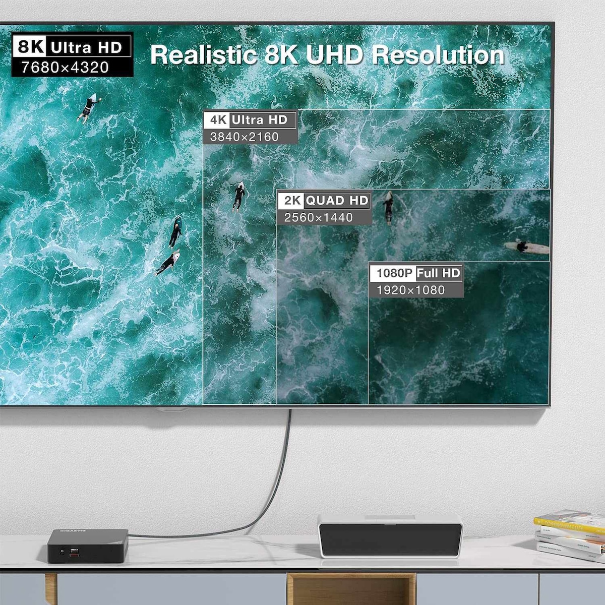NÖRDIC 1m Displayport 1.4 till HDMI 2.1 8K60Hz 4K120/144Hz Dynamic HDR 32.4Gbps Dolby ATMOS