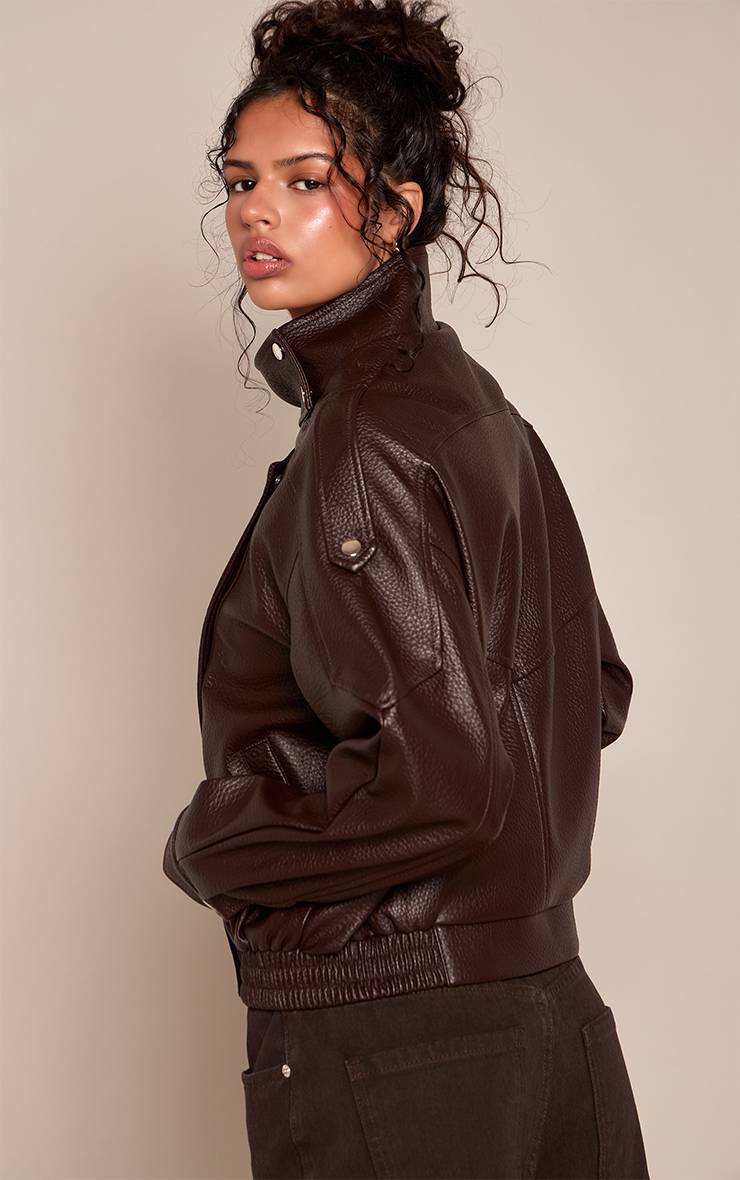 Dark Chocolate Veste De Motard En Synthétiquecuir À Col Montant