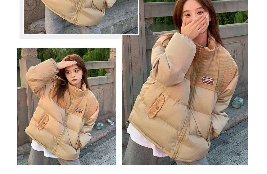 Sienne - Corduroy pufferjack met rits en opstaande kraag