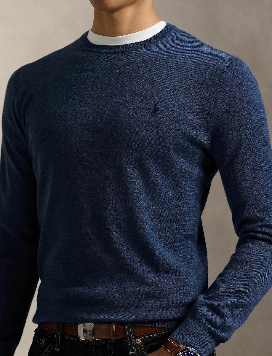 POLO RALPH LAUREN<br>Suéter de gola redonda em lã merino