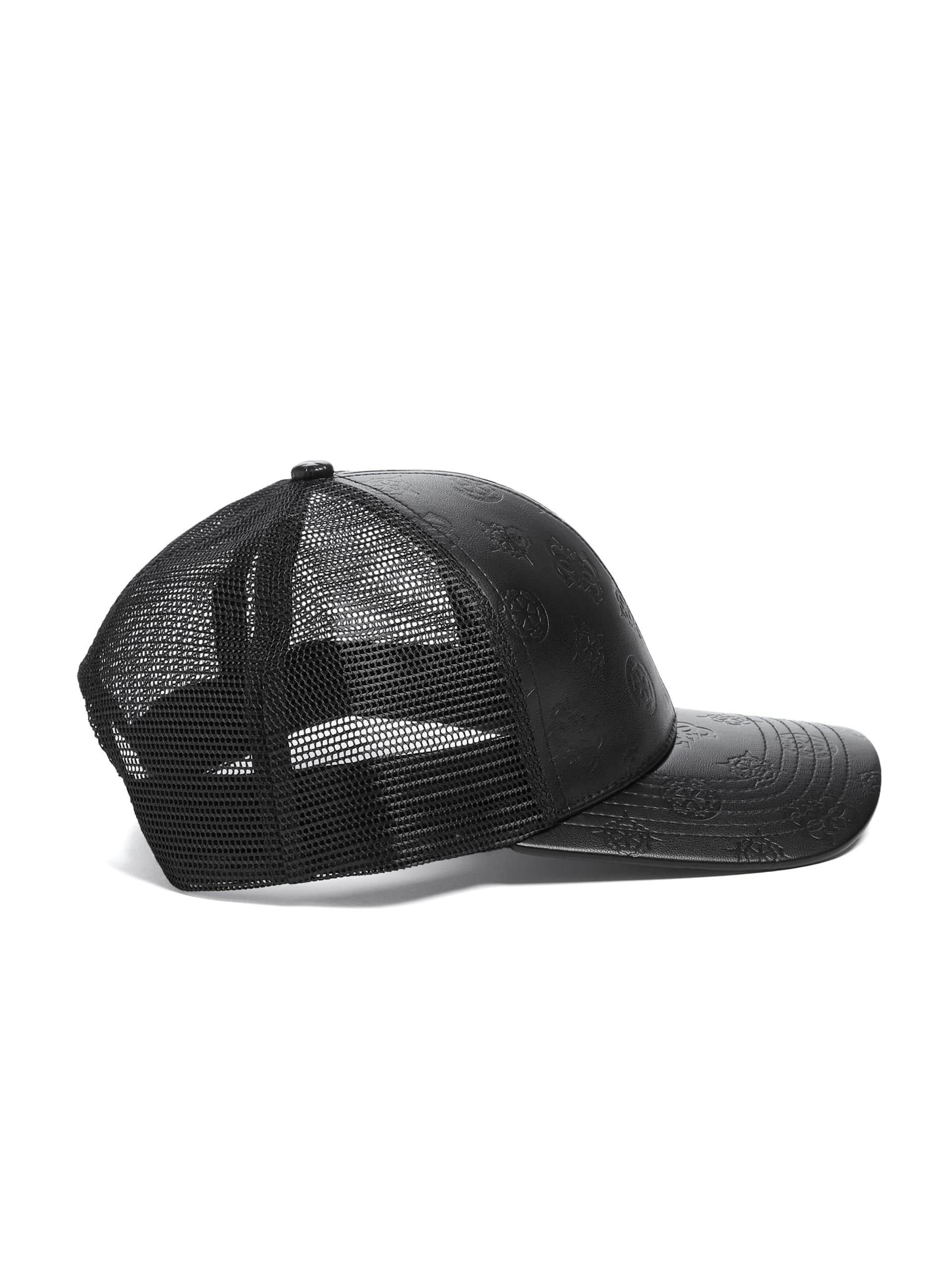 Boné Trucker de Couro Sintético com Estampa de Peônia