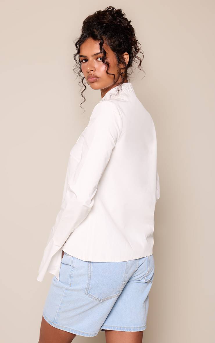 Blanc Chemise Col Montant Détail Boutons Asymétrique