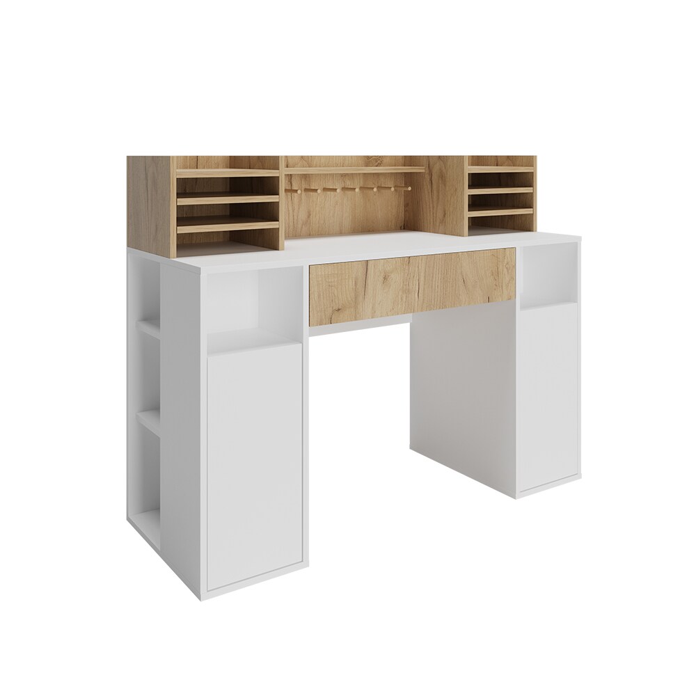 Vicco Schreibtisch Basteltisch XL 126,8 x 100 cm, Weiß Sonoma mit Regale, Schubfach
