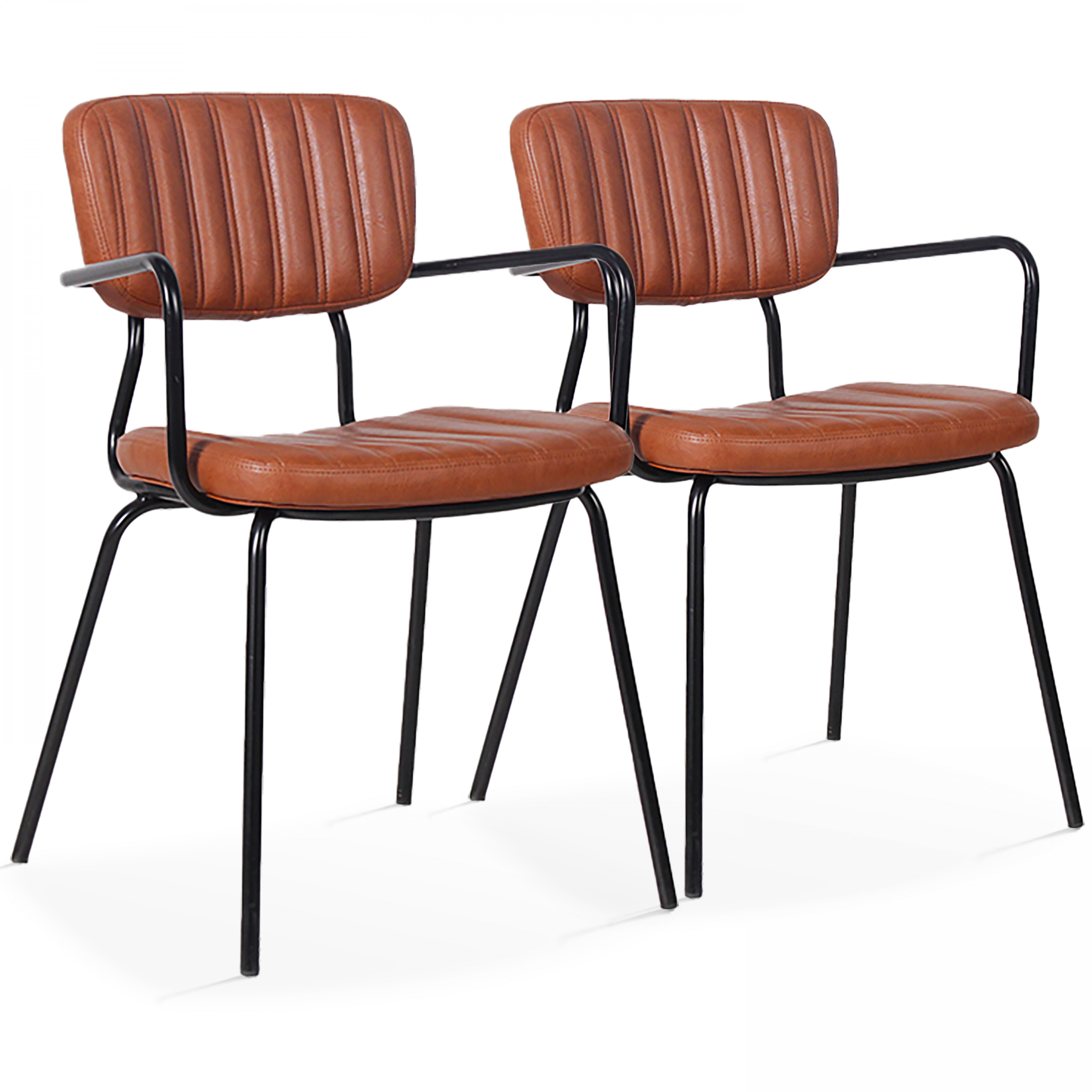 Lot de 2 chaises avec accoudoirs en textile enduit marron foncé