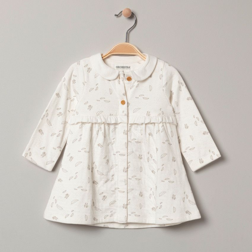 Robe manches longues en coton imprimée all-over - Ecru