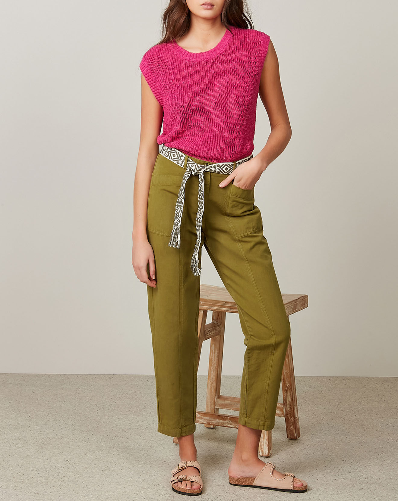 Hartford Pantalon en Coton & Lin Pumping matcha