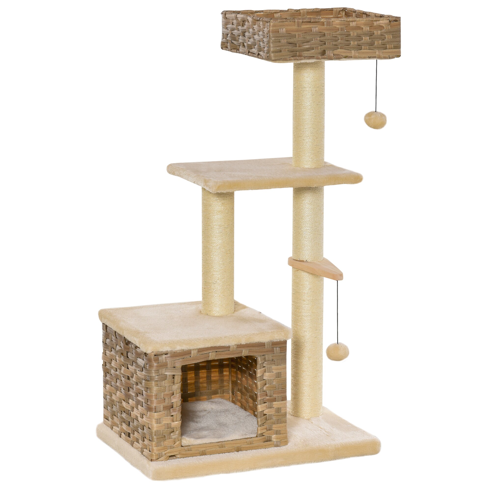 PawHut Kratzbaum mit Rattanhöhle braun, beige 60 x 40 x 109 cm (LxBxH)