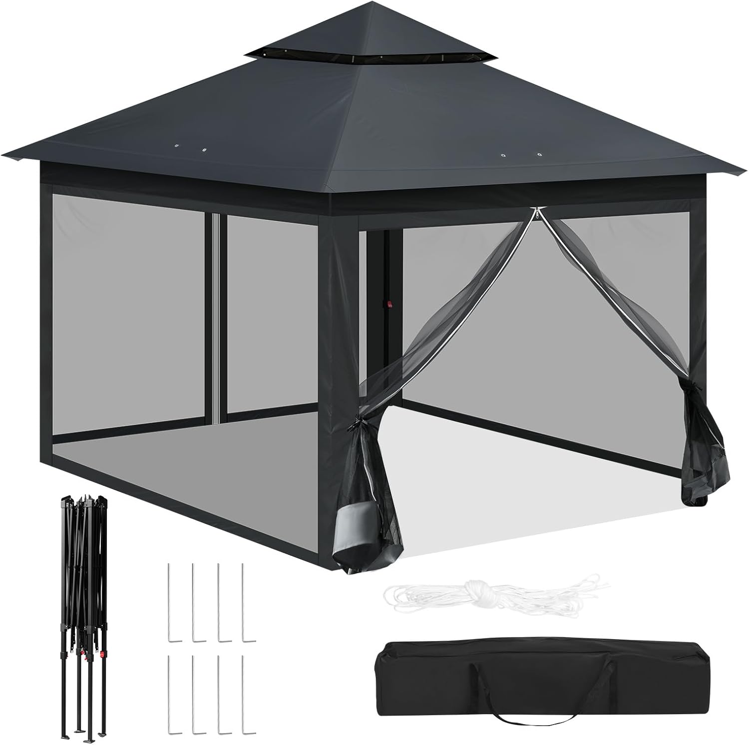 WOLTU Pavillon 3x3 m, Faltpavillon mit Moskitonetz, Partyzelt wasserdicht stabil, höhenverstellbares Partyzelt UV-Schutz, Gartenpavillon mit 4 Seitenteilen, Festzelt mit Tragtasche, Anthrazit