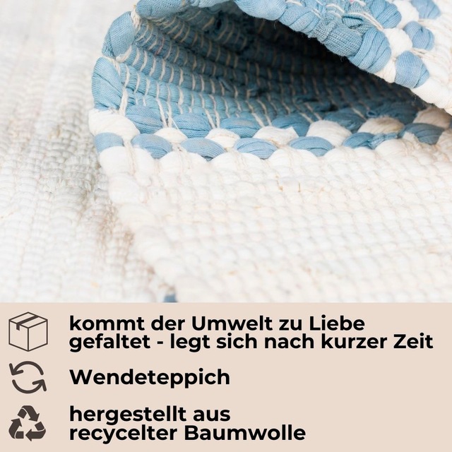 GOODproduct Teppich »Benja« rechteckig 10 mm Höhe Handweb Teppich, gestreift, 90% Baumwolle, handgewebt, mit Fransen.