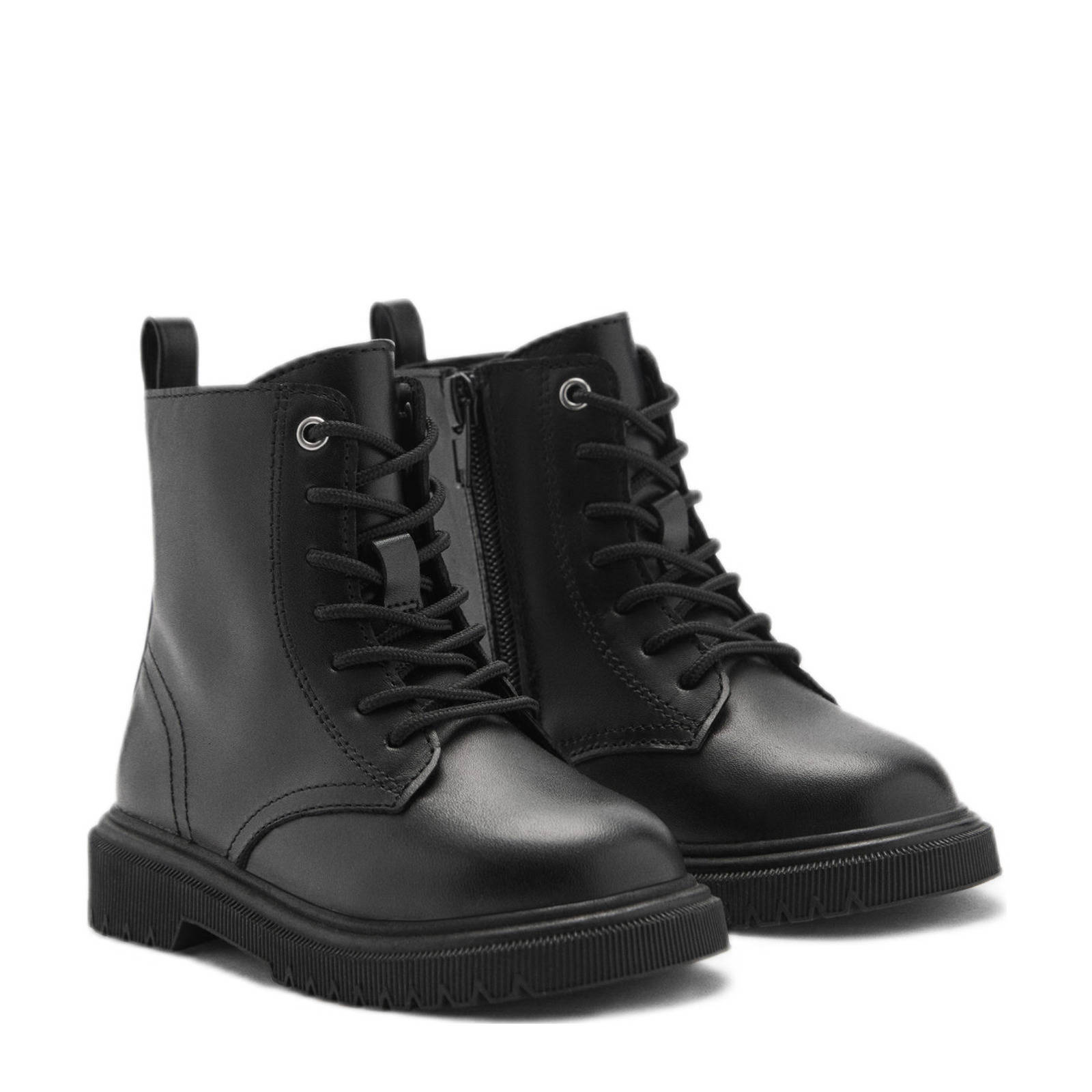 Mango Kids leren veterboots zwart