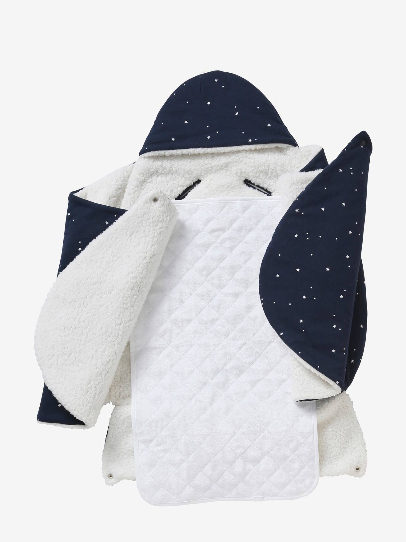 Saco de dormir transformável de pelúcia estampada em azul escuro