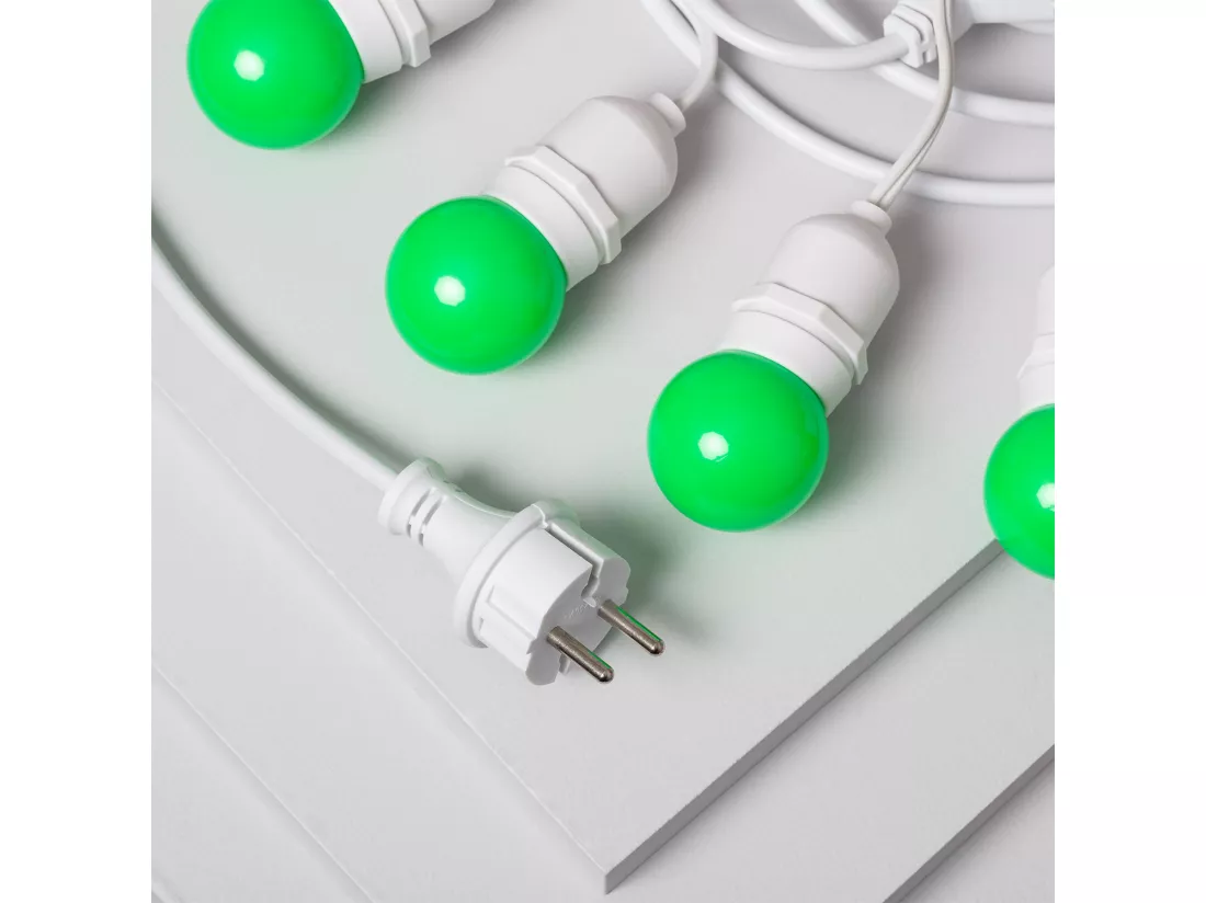 Kit Guirlande Waterproof 5.5m Blanche + 8 Ampoules LED E27 G45 3W de Couleurs Vert