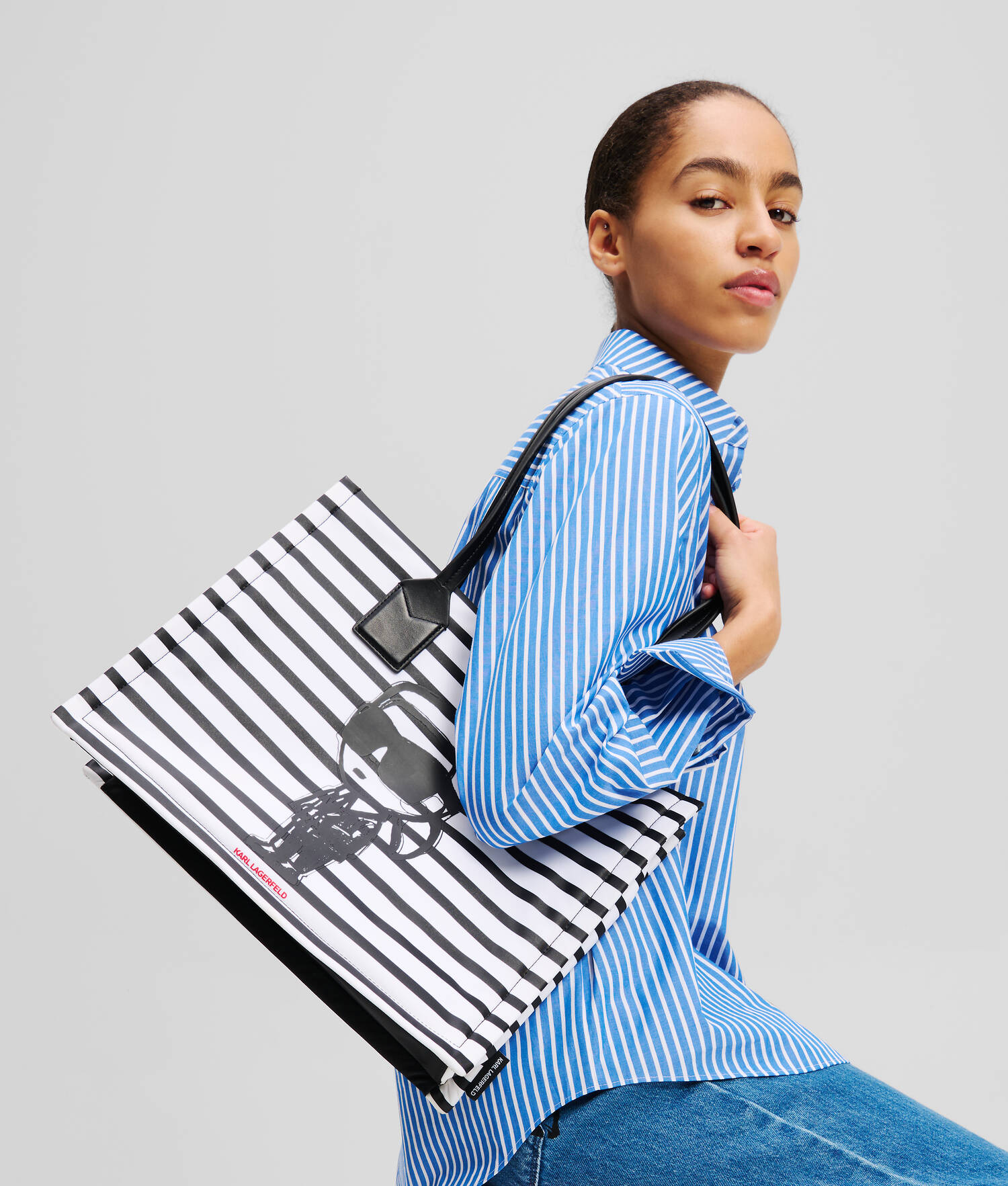 SAC CABAS RAYÉ IKON TAILLE MOYENNE - Petite rayure Noir-Blanc