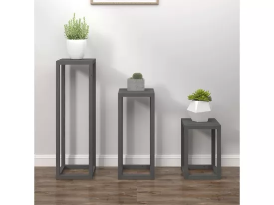 Ensemble de supports pour plantes 3 pcs Gris Bois de pin massif
