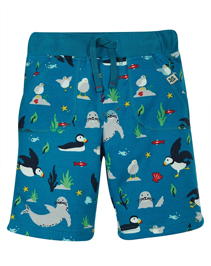 Jersey-Shorts NATIONAL TRUST – PUFFIN zum Wenden in blau/gelb