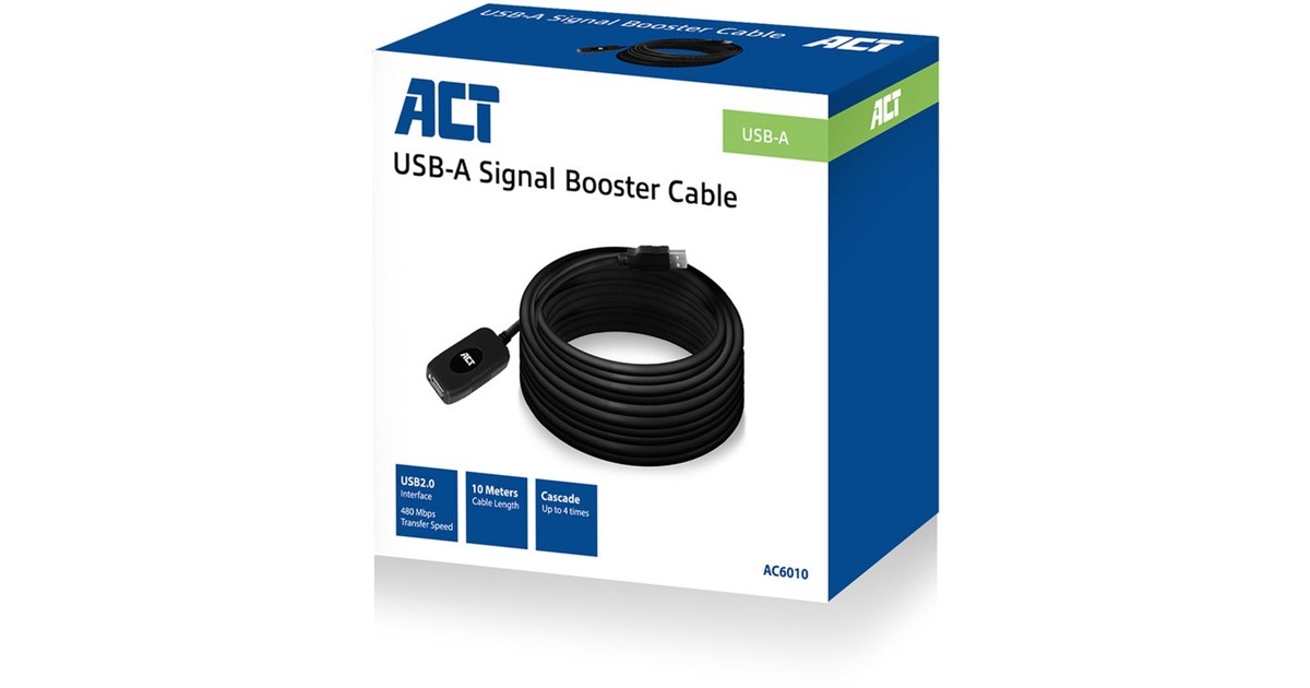 ACT ConnectivityUSB 2.0 Signaalversterker, 10 meter kabel  (Zwart)