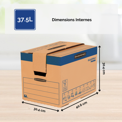 5 Cartons déménagement 37,5L - Bankers Box SmoothMove FastFold Fellowes