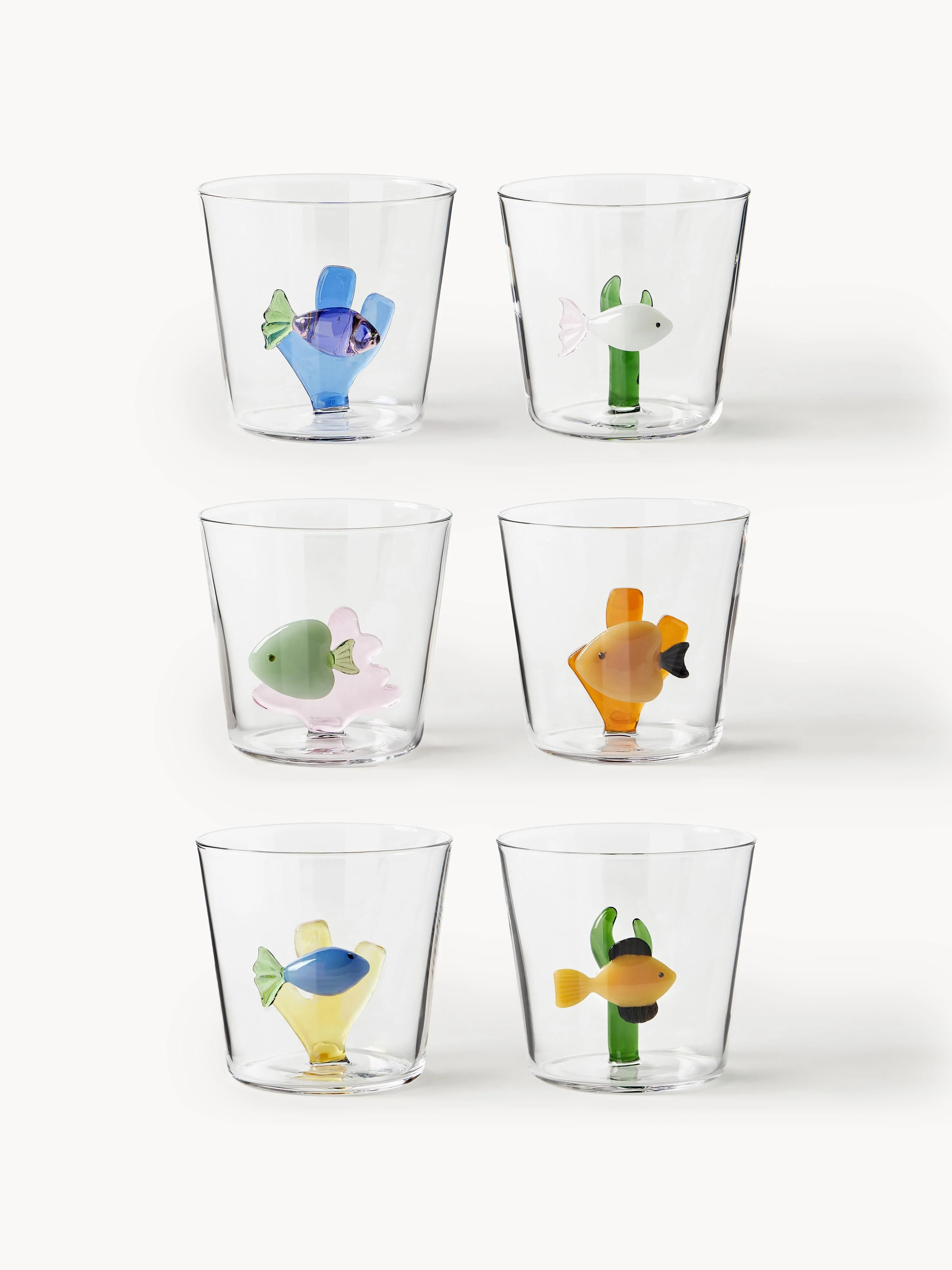 Handgemaakte waterglazen Marine Garden, 6 stuks