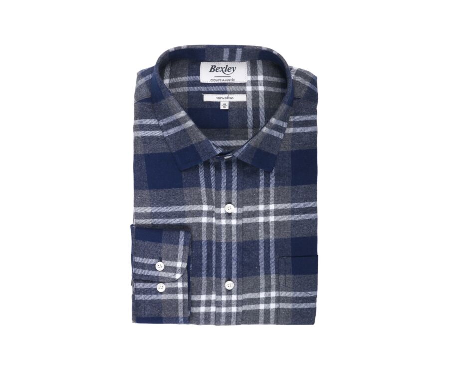 Chemise flanelle Navy à carreaux Gris et blancs homme - FORESTER